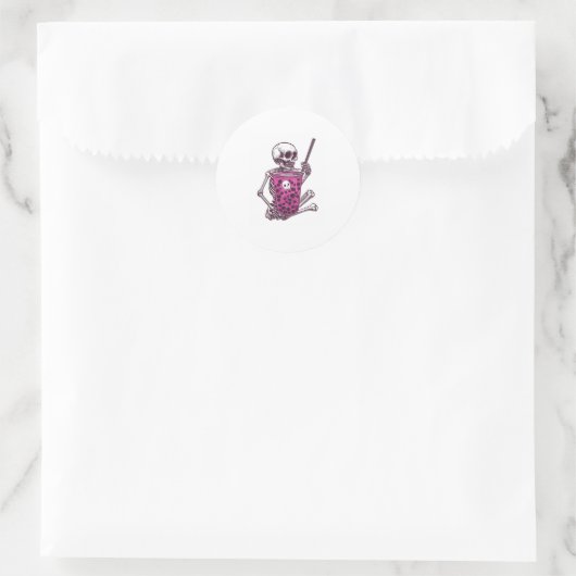 Halloween Skeleton Bubble Tea Ronde Sticker (Tas)