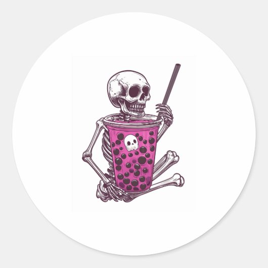 Halloween Skeleton Bubble Tea Ronde Sticker (Voorkant)