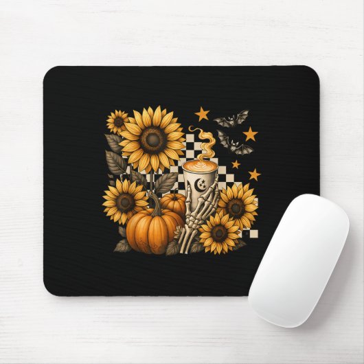 Halloween Skeleton Coffee, Soky Sunflowers Pumpkin Muismat (Met muis)