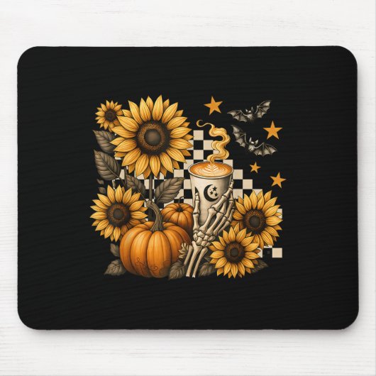Halloween Skeleton Coffee, Soky Sunflowers Pumpkin Muismat (Voorkant)