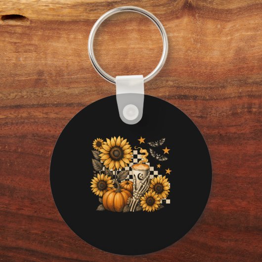 Halloween Skeleton Coffee, Soky Sunflowers Pumpkin Sleutelhanger (Voorkant)