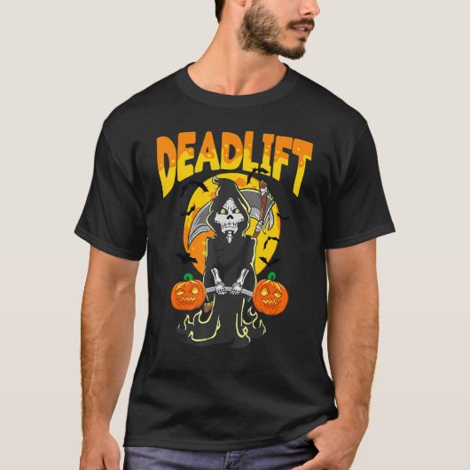 Halloween Skeleton Deadlift Bodybuilder Workout Fi T-shirt (Voorkant)