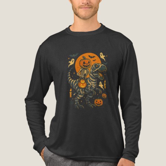Halloween Skeleton Dino - Moonlight Mummy T-Rex Tri-Blend Shirt (Voorkant volledig)
