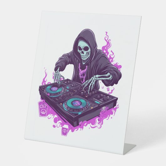 Halloween Skeleton DJ Reclamebord Met Voetstuk (Voorkant)