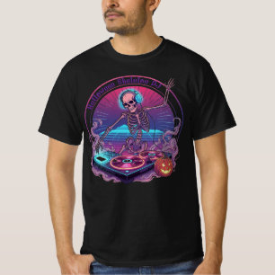 Halloween Skeleton DJ Spinning Records met Glow A T-shirt