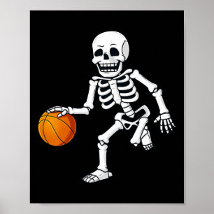 Halloween Skeleton Dribbling Basketball Boys Girls Poster