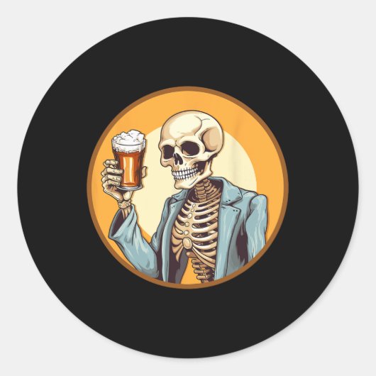 Halloween Skeleton Drink bier Ronde Sticker (Voorkant)