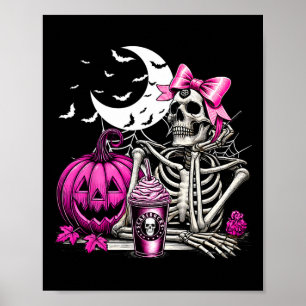 Halloween Skeleton Drink Koffie Roze Coquette B Poster