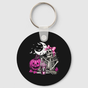 Halloween Skeleton Drink Koffie Roze Coquette B Sleutelhanger