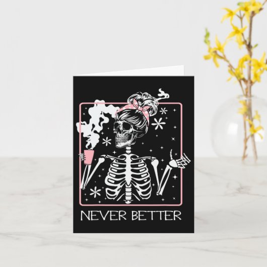 Halloween Skeleton Drink koffiequote Nooit Wedden Kaart (Gele Bloem)