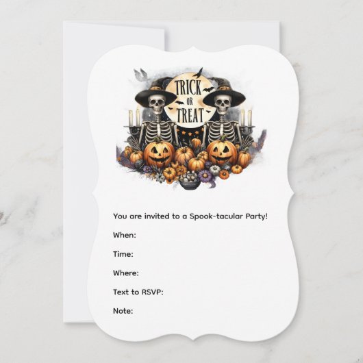 Halloween Skeleton Duo Invitation – Trick or Treat Kaart (Voorkant)