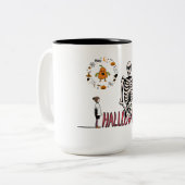 Halloween Skeleton en Pumpkins Tweekleurige Koffiemok (Voorkant links)