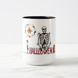 Halloween Skeleton en Pumpkins Tweekleurige Koffiemok