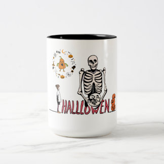 Halloween Skeleton en Pumpkins Tweekleurige Koffiemok