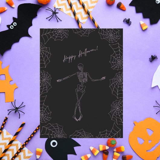 Halloween Skeleton en Spider Webs Feestdagenkaart