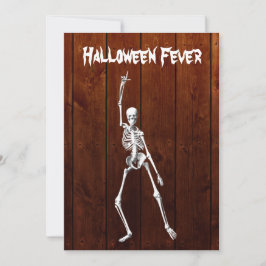 Halloween Skeleton Fever Invitation on Wood Kaart