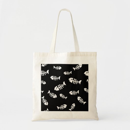 Halloween Skeleton Fish zwarte Canvas tas (Voorkant)
