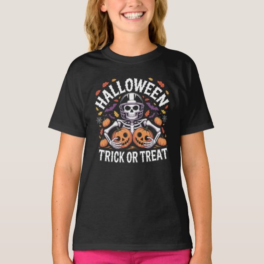 Halloween Skeleton Football Player Trick or treat T-shirt (Voorkant)