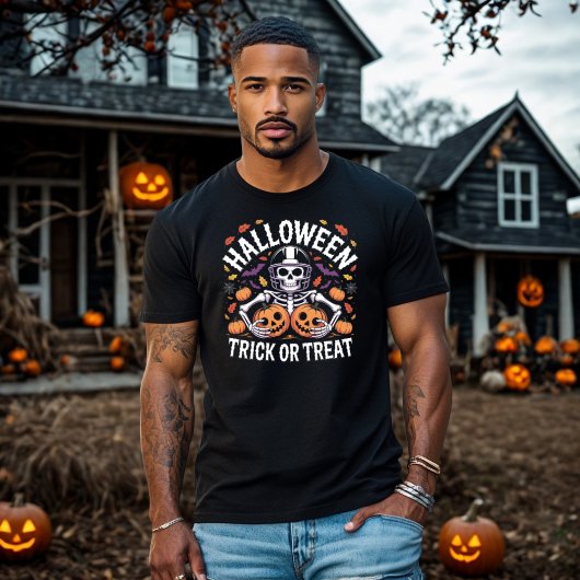 Halloween Skeleton Football Player Trick or treat T-shirt