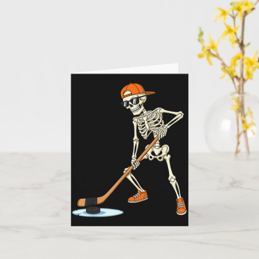 Halloween Skeleton Funny Hockey For Boys Teens Men Kaart (Gele Bloem)