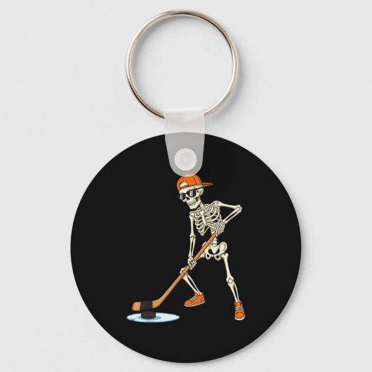 Halloween Skeleton Funny Hockey For Boys Teens Men Sleutelhanger (Voorkant)