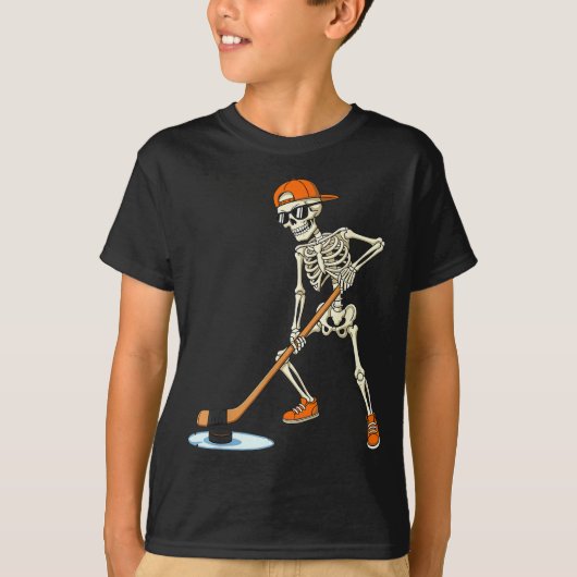 Halloween Skeleton Funny Hockey For Boys Teens Men T-shirt (Voorkant)