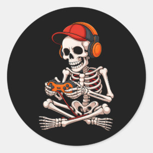Halloween Skeleton Gamer Funny Video Gaming Boys M Ronde Sticker