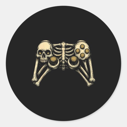 Halloween Skeleton Gamer Gaming Controller Costume Ronde Sticker (Voorkant)