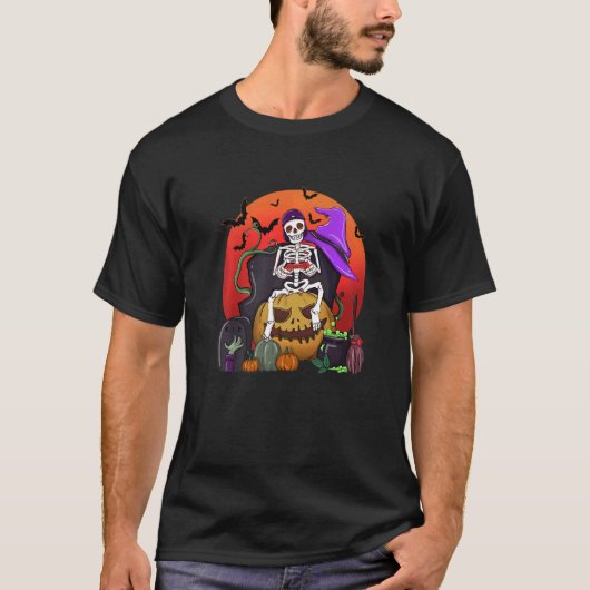 Halloween Skeleton Gamer met controller Graveyard T-shirt (Voorkant)