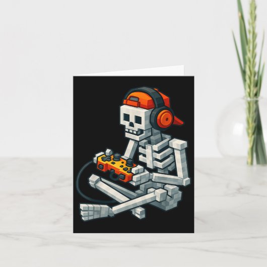 Halloween Skeleton Gamer Pixel Video Gaming Boys M Kaart (Voorkant)