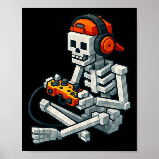 Halloween Skeleton Gamer Pixel Video Gaming Boys M Poster (Voorkant)