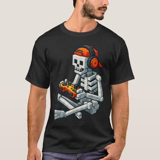 Halloween Skeleton Gamer Pixel Video Gaming Boys M T-shirt (Voorkant)