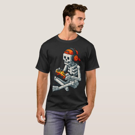 Halloween Skeleton Gamer Pixel Video Gaming Boys M T-shirt (Voorkant volledig)