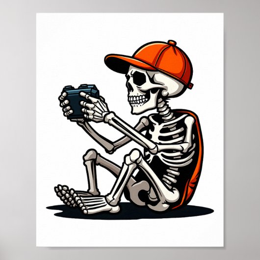 Halloween Skeleton Gamer Video Gaming 1  Poster (Voorkant)