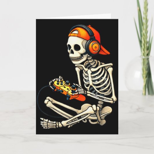 Halloween Skeleton Gamer Video Gaming Boys Men Kid Kaart (Voorkant)
