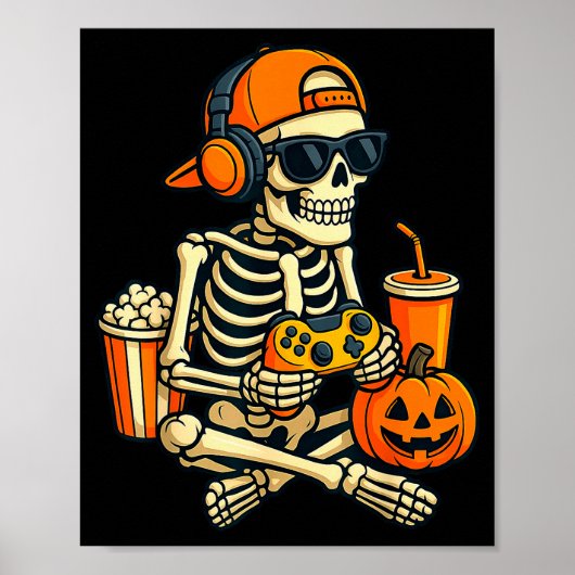 Halloween Skeleton Gamer Video Gaming Boys Men Kid Poster (Voorkant)