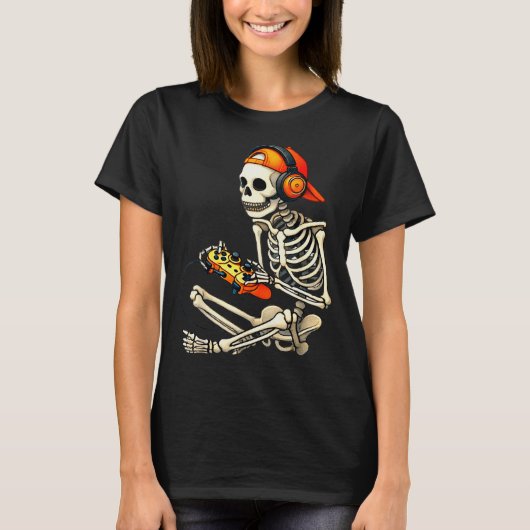 Halloween Skeleton Gamer Video Gaming Boys Men Kid T-shirt (Voorkant)