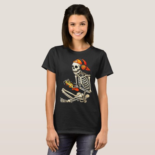Halloween Skeleton Gamer Video Gaming Boys Men Kid T-shirt (Voorkant volledig)
