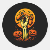 Halloween Skeleton Gamer Video Gaming Controller B Ronde Sticker (Voorkant)