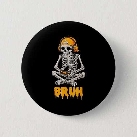 Halloween Skeleton Gamer Video Gaming Funny Skelet Ronde Button 5,7 Cm (Voorkant)