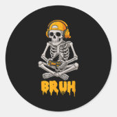 Halloween Skeleton Gamer Video Gaming Funny Skelet Ronde Sticker (Voorkant)
