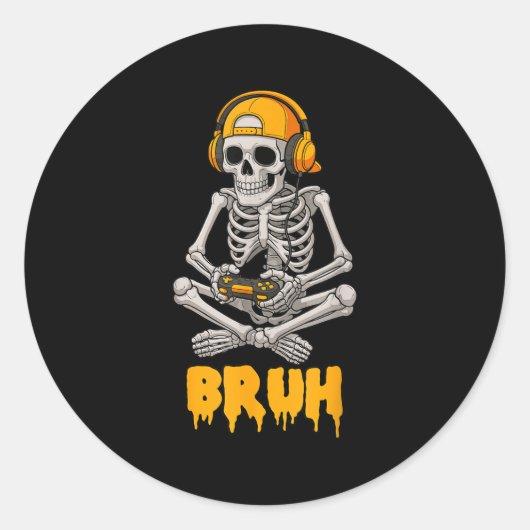 Halloween Skeleton Gamer Video Gaming Funny Skelet Ronde Sticker (Voorkant)