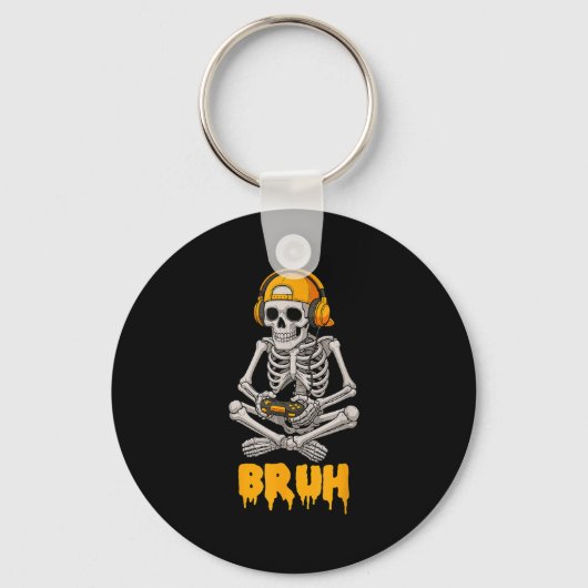 Halloween Skeleton Gamer Video Gaming Funny Skelet Sleutelhanger (Voorkant)