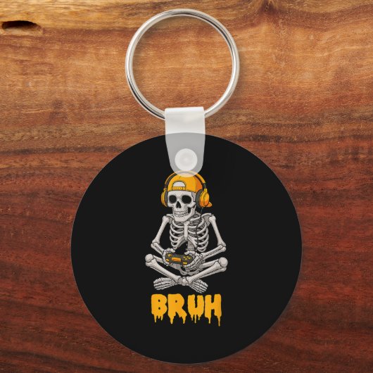 Halloween Skeleton Gamer Video Gaming Funny Skelet Sleutelhanger (Voorkant)