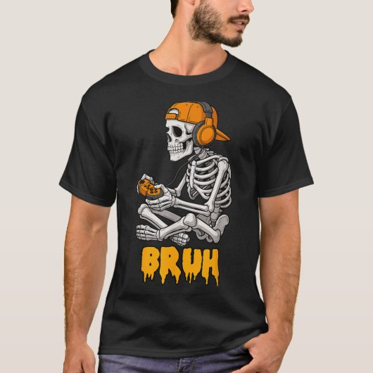 Halloween Skeleton Gamer Video Gaming Funny Skelet T-shirt (Voorkant)