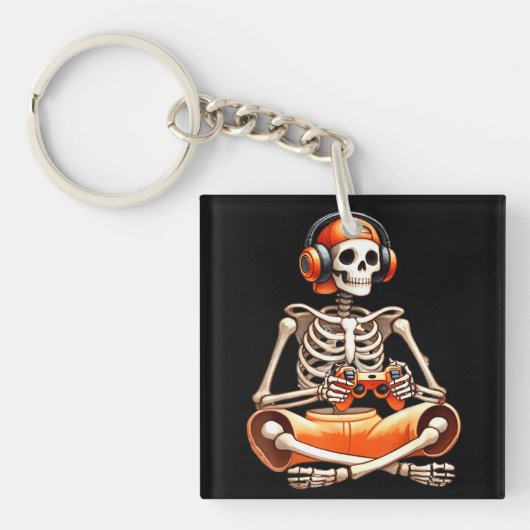 Halloween Skeleton Gamer Video Gaming Liefhebbers Sleutelhanger (voorkant)