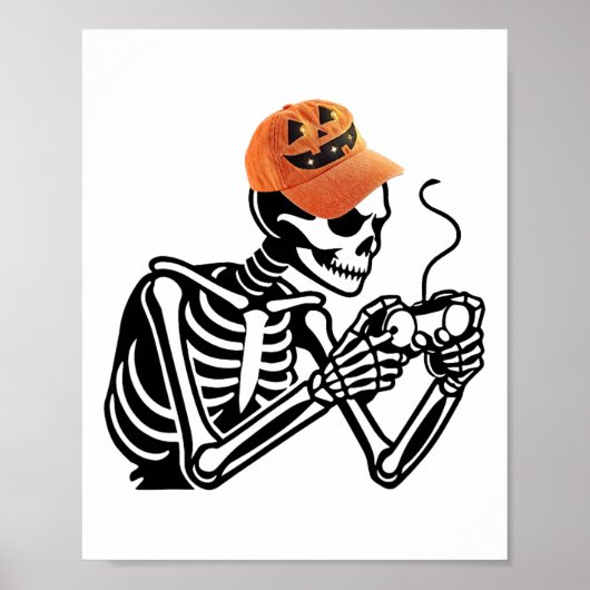 Halloween Skeleton Gamer Video Gaming Mannen Boys  Poster (Voorkant)