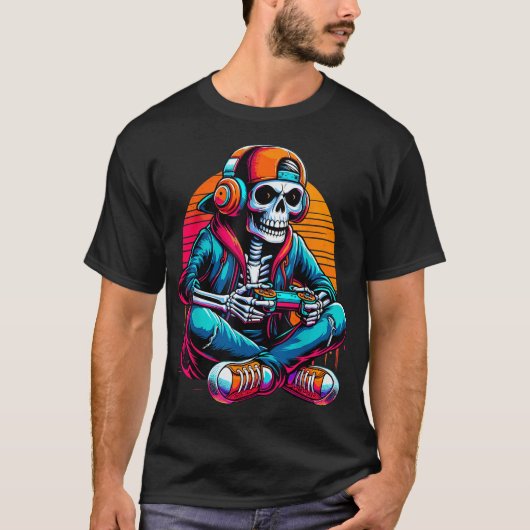 Halloween Skeleton Gamer Video Gaming T-shirt (Voorkant)