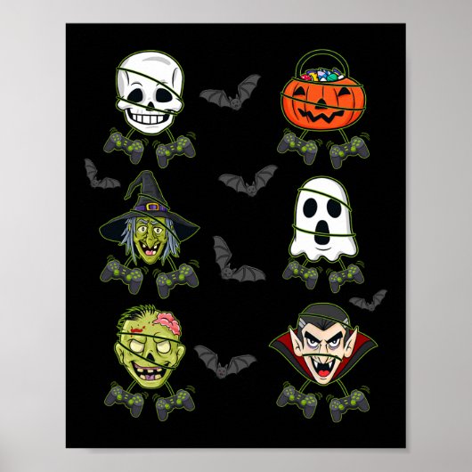 Halloween Skeleton Gaming Witch Vampire Zombie Boy Poster (Voorkant)