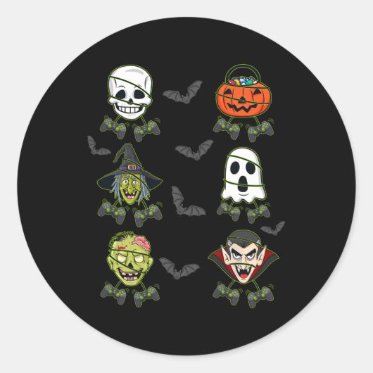 Halloween Skeleton Gaming Witch Vampire Zombie Boy Ronde Sticker (Voorkant)